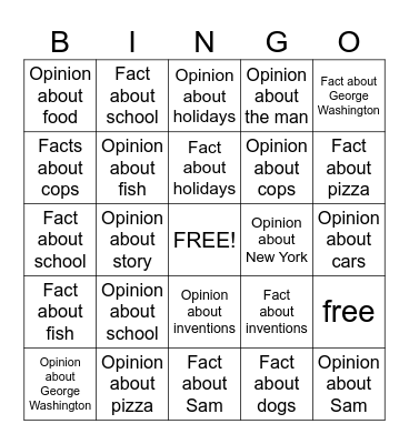 Fact vs. Opinion Bingo Card