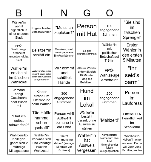 Grüne Leonding - Beisitz-Bingo Card