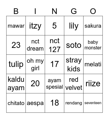 BINGO TAJ00LJENO Bingo Card