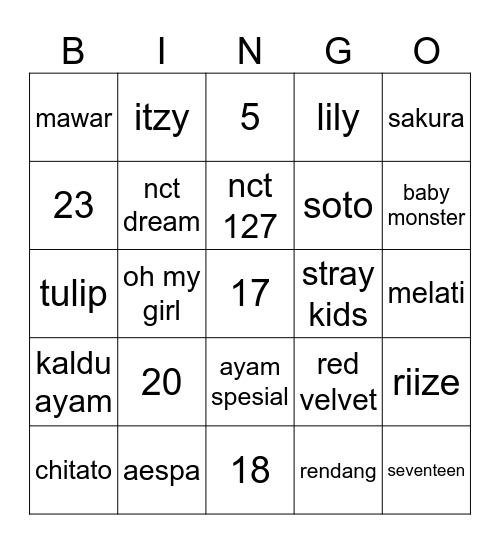 BINGO TAJ00LJENO Bingo Card