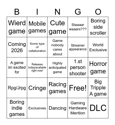 Summer Game Fest Bingo Card