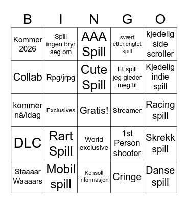 Summer Game Fest Bingo Card