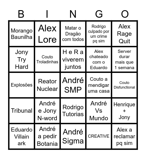 Server Mine Bingo Card
