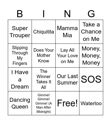 Mamma mia Bingo Card