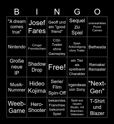 Summer Games Fest 2024 Bingo Card