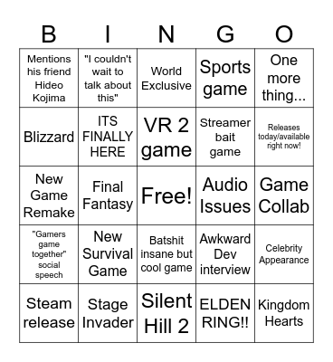 Summer Game Fest Bingo Card