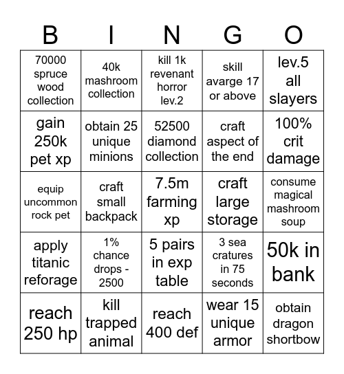 Skyblock Bingo Card