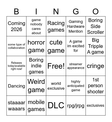 Summer Game Fest Bingo Card