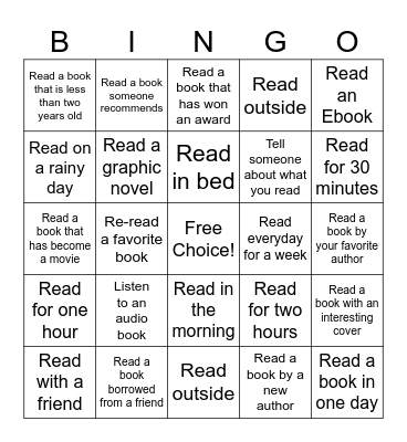 Summer Reading Bingo Card