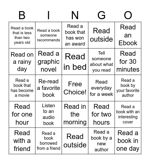 Summer Reading Bingo Card