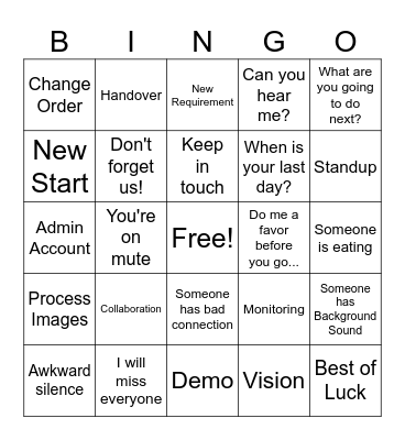 Virtual Farewell Party Bingo Card