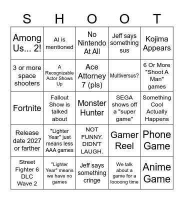 Summer Gamer Festival Bingo Card