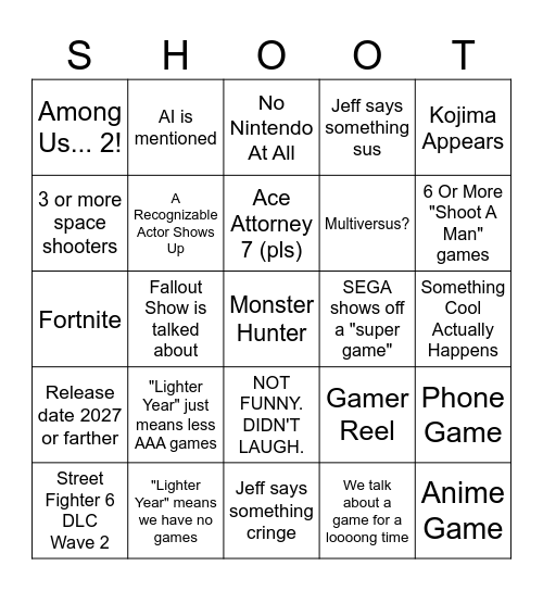 Summer Gamer Festival Bingo Card