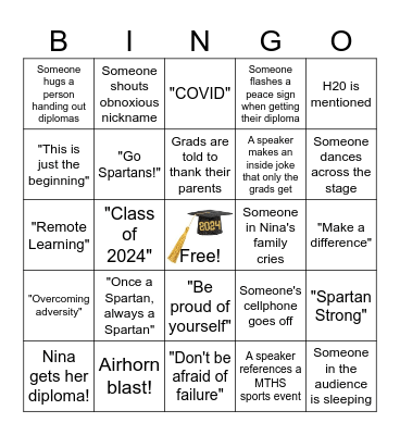 Nina's Graduation from MTHS Bingo Card