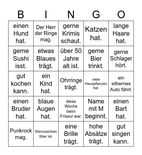 Finde jemanden, der/dessen ... Bingo Card