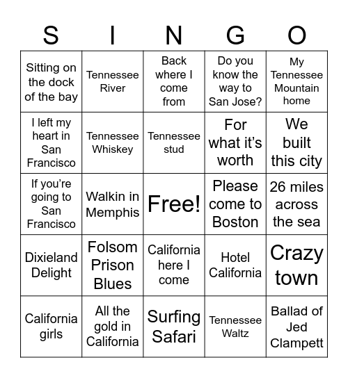 CAL/Tenn Bingo Card
