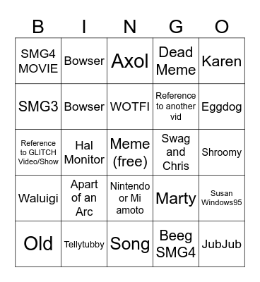 SMG4 Video Bingo Card