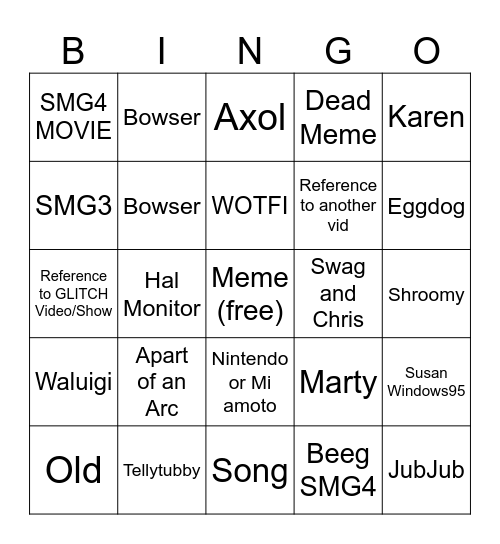 SMG4 Video Bingo Card