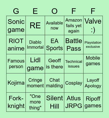 Summer Game Fest Bingo Card