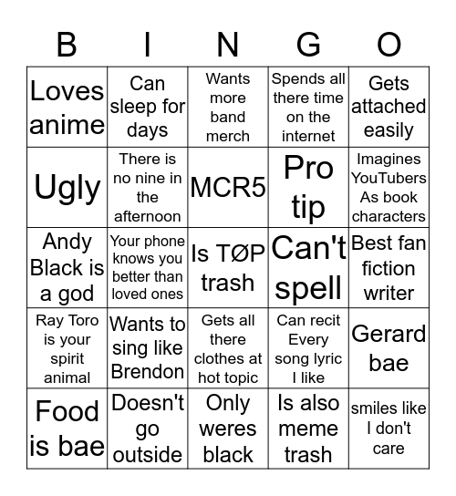 @band_memes_forever  Bingo Card