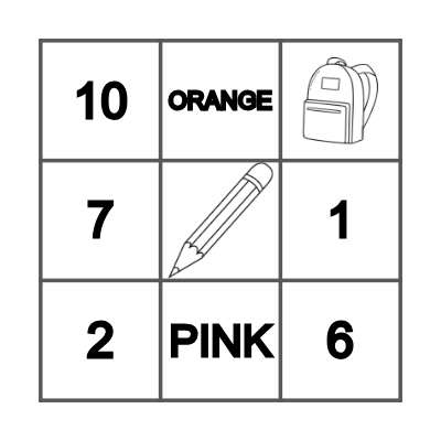 School Supplies Bingo Card