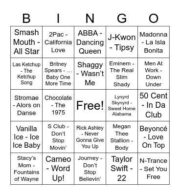Summer Social Music Bingo 2 Bingo Card
