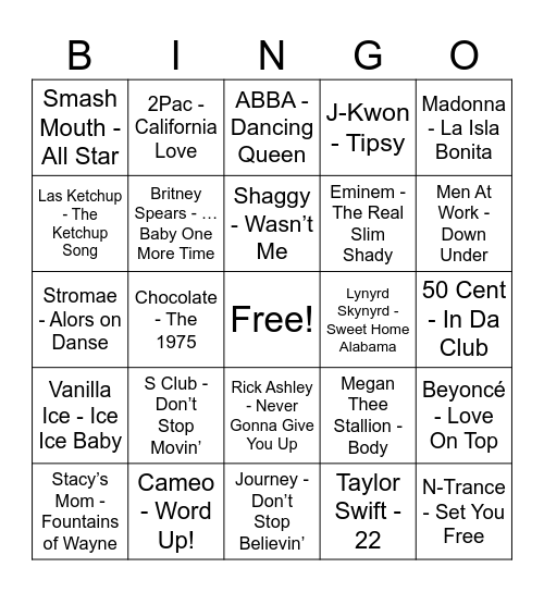 Summer Social Music Bingo 2 Bingo Card