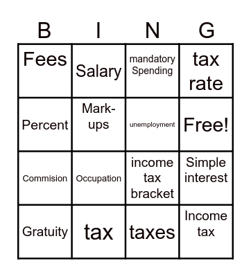 Paycheck Bingo Card