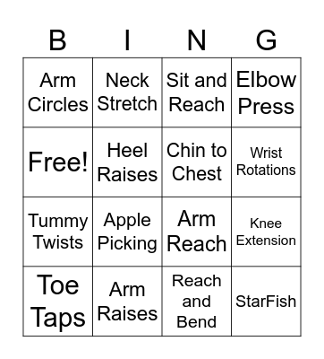 Fitness Bingo Card