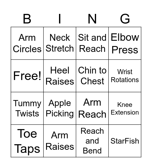 Fitness Bingo Card