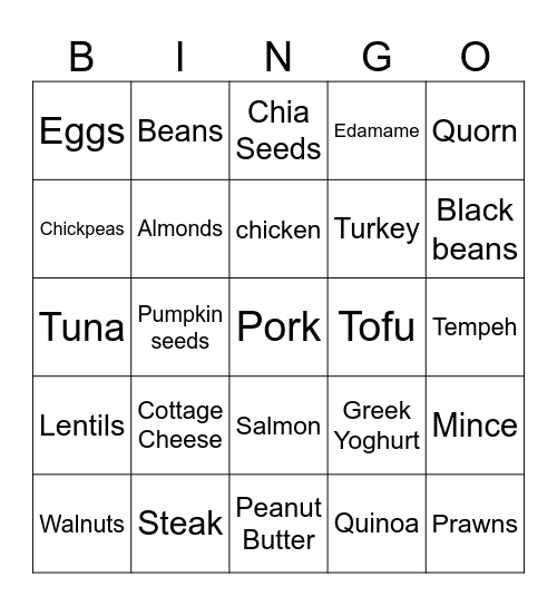 Protein Bingo Card