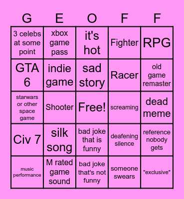 Game awards summer 2024 Bingo Card