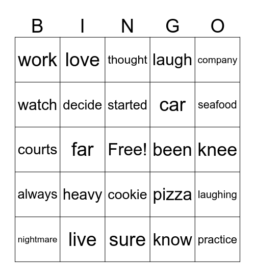 Red Words- Stage 2 Bingo Card