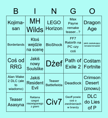 SUMMER GAME FEST Bingo Card