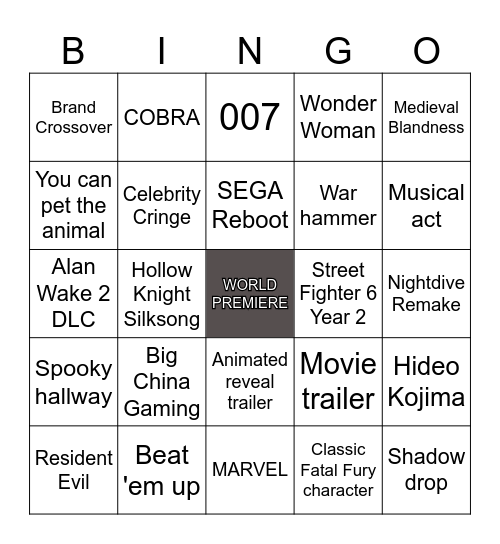 Summer Game Fest 2024 Bingo Card