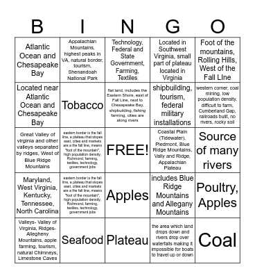 Virginia Studies 2  Bingo Card