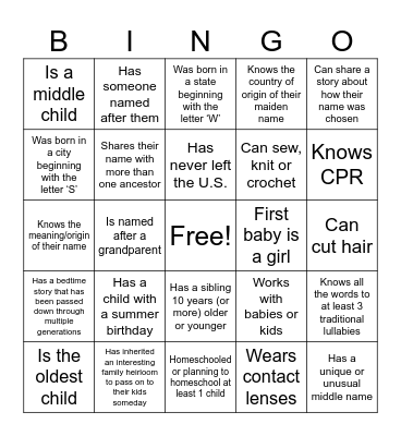 Get To Know You Bingo Card