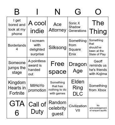 Summer Game Fest 2024 Bingo Card