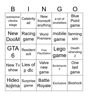 Games Fest Bingo Card