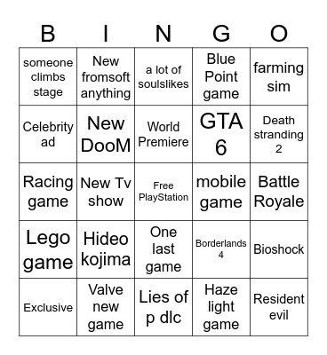 Games Fest Bingo Card