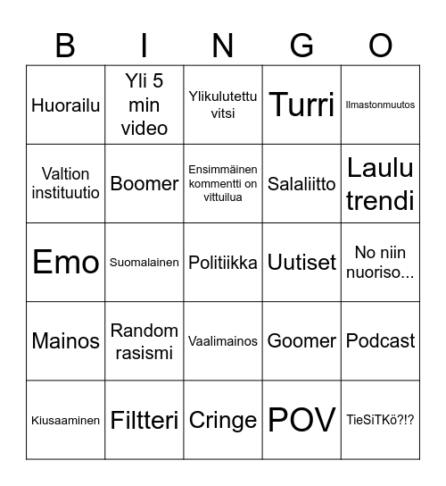 TikTok cringe Bingo Card