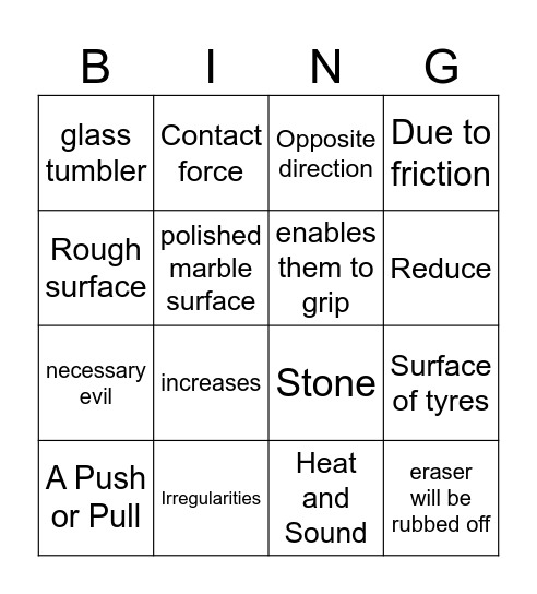 FRICTION Bingo Card