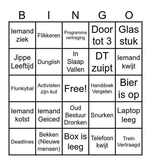 FSR inwerkweekend Bingo Card