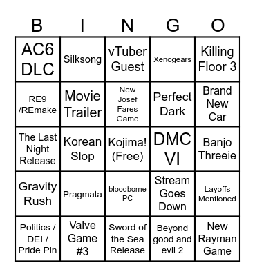 Summer Game Fest 2024 Bingo Card