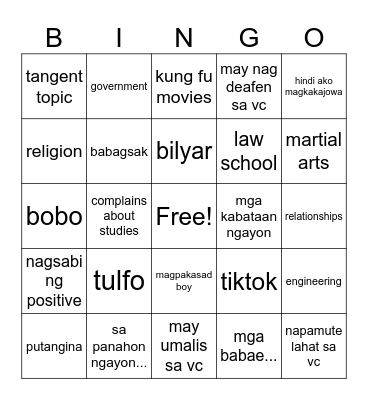 Untitled Bingo Card