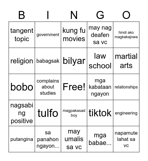 Untitled Bingo Card