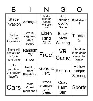 Summer Game Fest 2024 Bingo Card