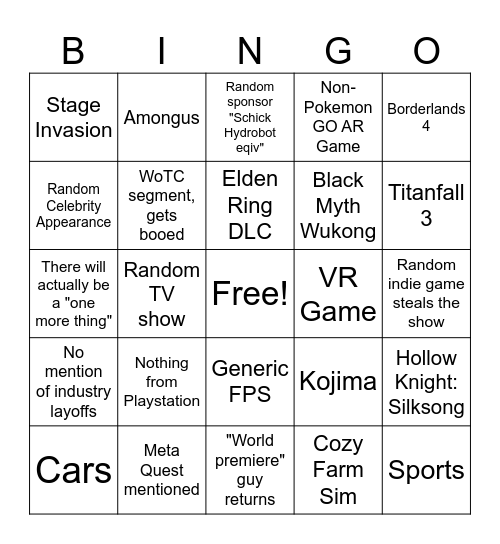 Summer Game Fest 2024 Bingo Card