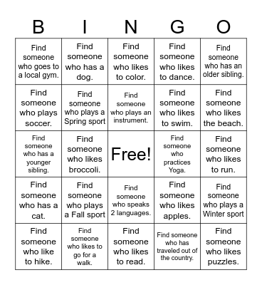 Health Class Bingo Card