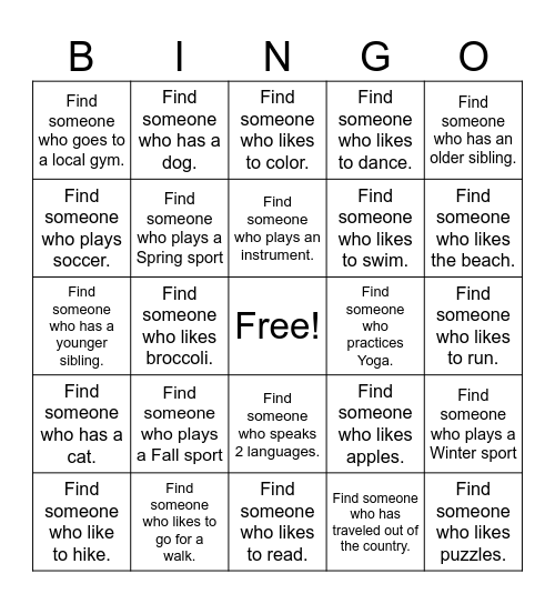 Health Class Bingo Card